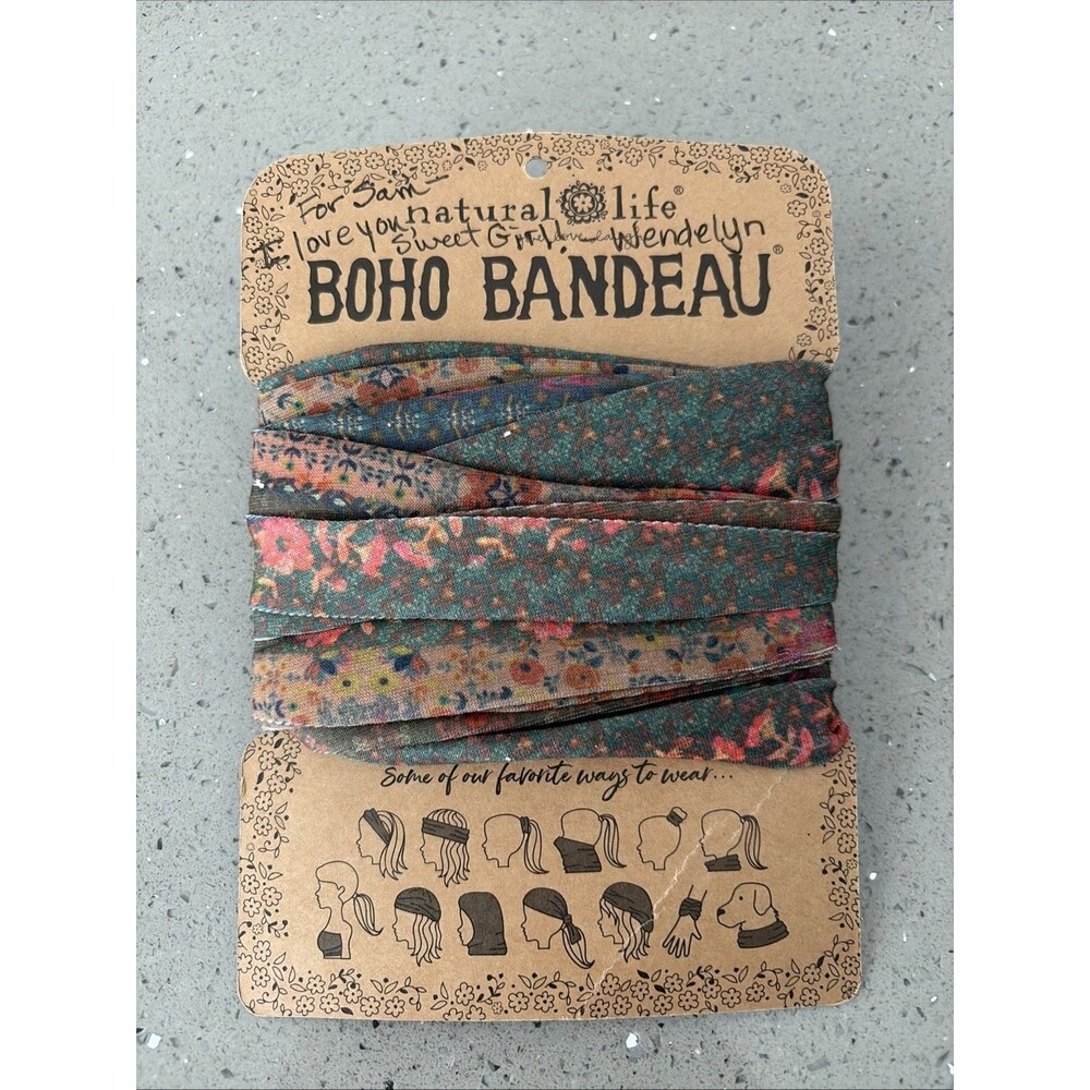 Natural Life Full Boho Bandeau Headband Blue Folk Garden Multi Use Buff Top New
